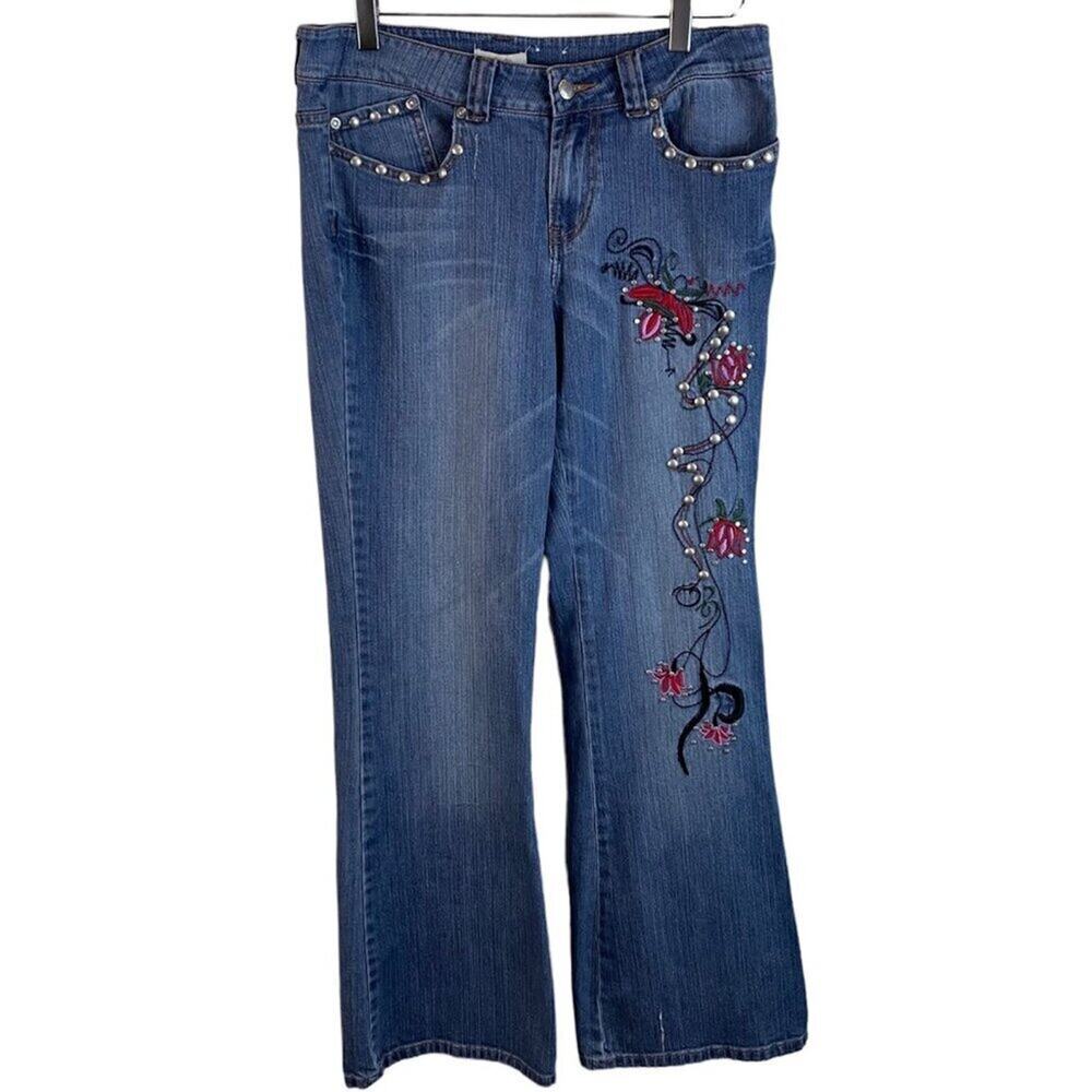 Candie's Floral Embroidered Jeans With Stud Work Size 11